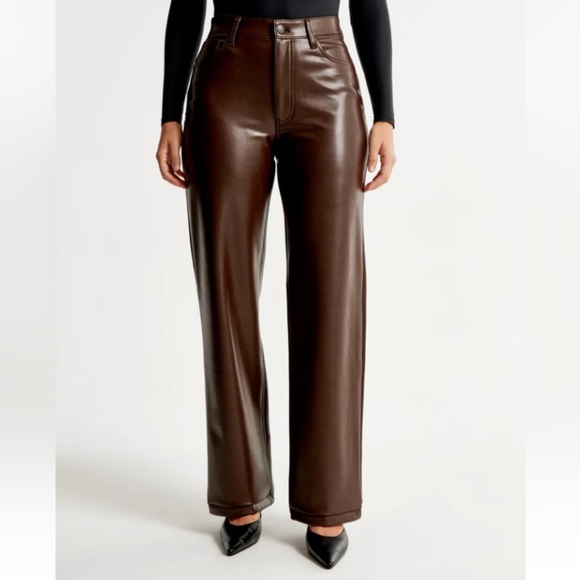 Abercrombie & Fitch Pants - Abercrombie & Fitch The 90s Straight Ultra High Rise Curve Love Leather Pants DD